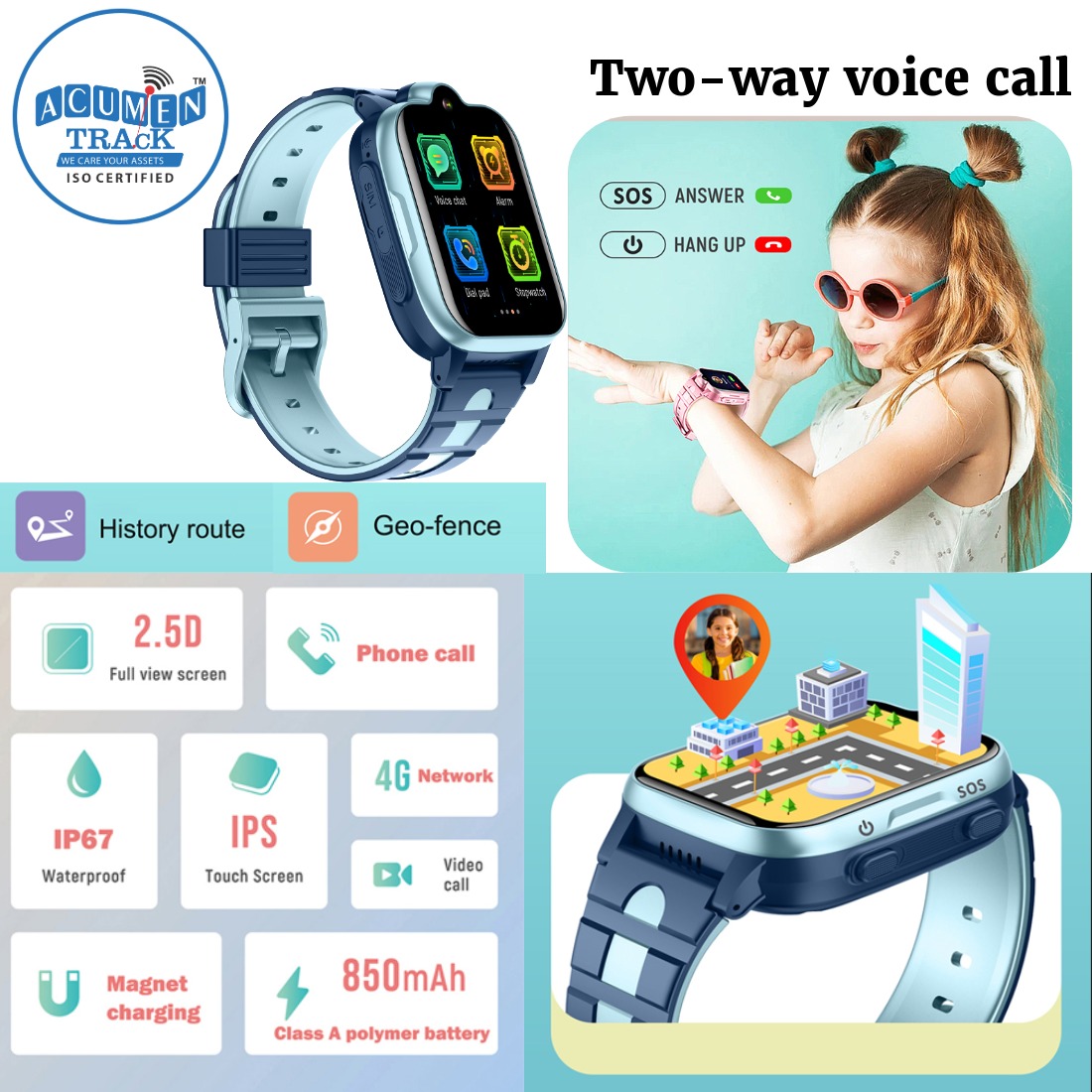 Acumen A1 Phone Watch for Kids Smart Watch with 4G Water Proof IP 67 ...